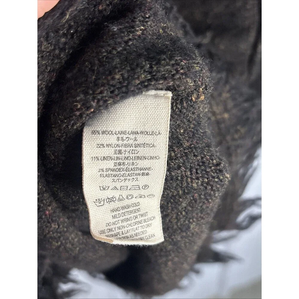 Free People Brown Wool Blend Irresistible Fringe V-Neck Sweater XS Oversized EUC